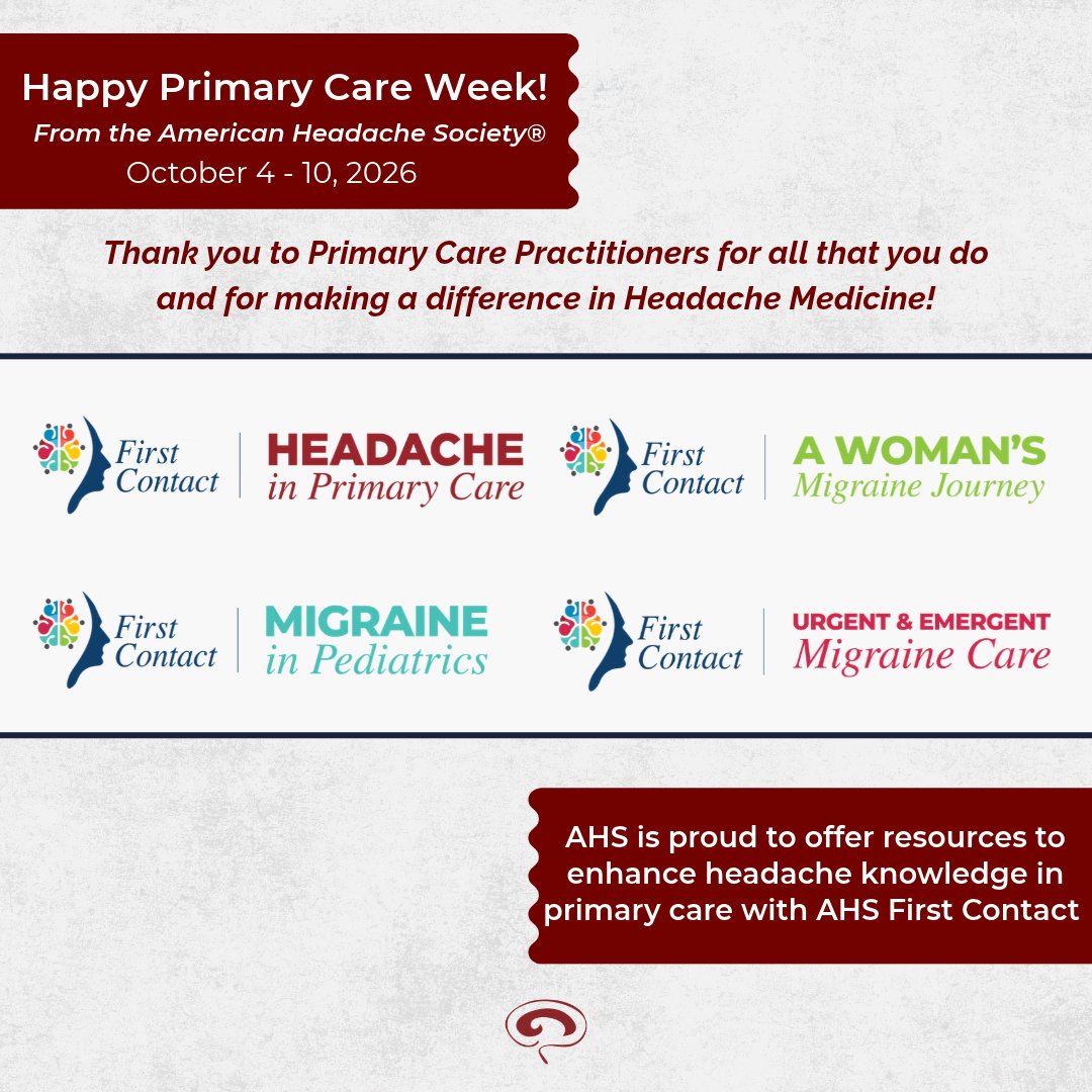 ahsheadache's tweet photo. Happy #NationalPrimaryCareWeek! Thank you to the Primary Care Practitioners who are often the first line of support for patients living with #migraine and #headache disorders. 

Learn more about free #AHSFirstContact Resources here: https://t.co/mV6dd5ZssN https://t.co/hDU0ObER8o