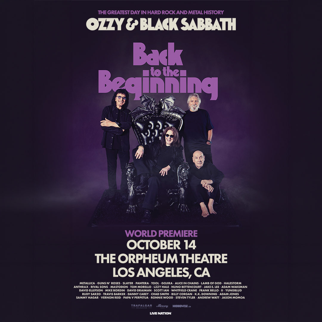OzzyOsbourne's tweet photo. Come to the LA Purple Carpet Premiere of Back to the Beginning at @LAOrpheum. $10 of every $20 ticket goes to support LA homeless charities
https://t.co/bTDrXG2Jqs https://t.co/xvWpzt4VlV