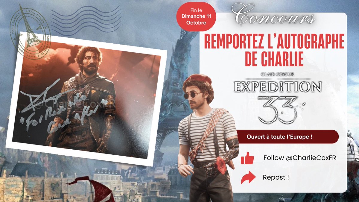 CharlieCoxFR's tweet photo. Surprise ! 🎉 Charlie signed an autograph for a lucky winner, living in Europe ! 🇪🇺
Follow @CharlieCoxFR and repost. End of the contest : Sunday 11 ! Bonne chance à tous, good luck ❤️ https://t.co/AthBIITm1V