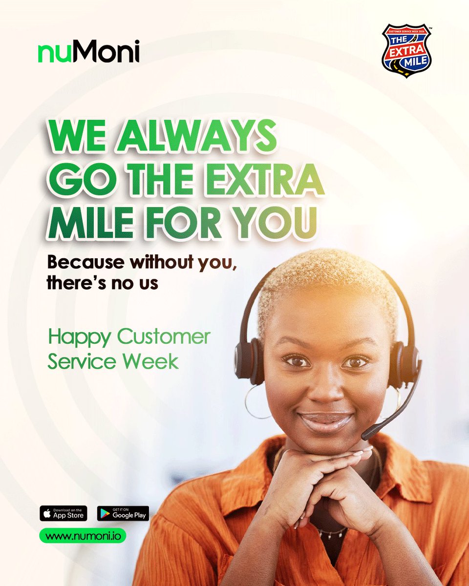 NumoniRM's tweet photo. We’re celebrating you our customers who inspire us to always go the extra mile.

Because at nuMoni, without you, there’s no us.
Thank you for choosing us, trusting us, and being part of the nuMoni journey.

Happy Customer Service Week! 
#CustomerServiceWeek #TheExtraMile #nuMoni https://t.co/MSGuUTSzGK