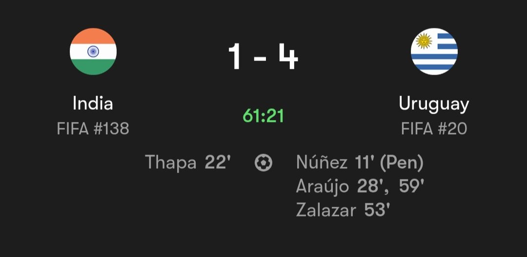 tw_debmalya's tweet photo. Wtff 😭😭😭
Probably the toughest Game for India among the Big 3 Matches. We can't match their intensity for 90 mins straight. We should move on from this and invest the same Big amount to our Youth Academy's like we've invested to bring Brazil. Or else Privatised @IndianFootball https://t.co/tFa6LPqQPL