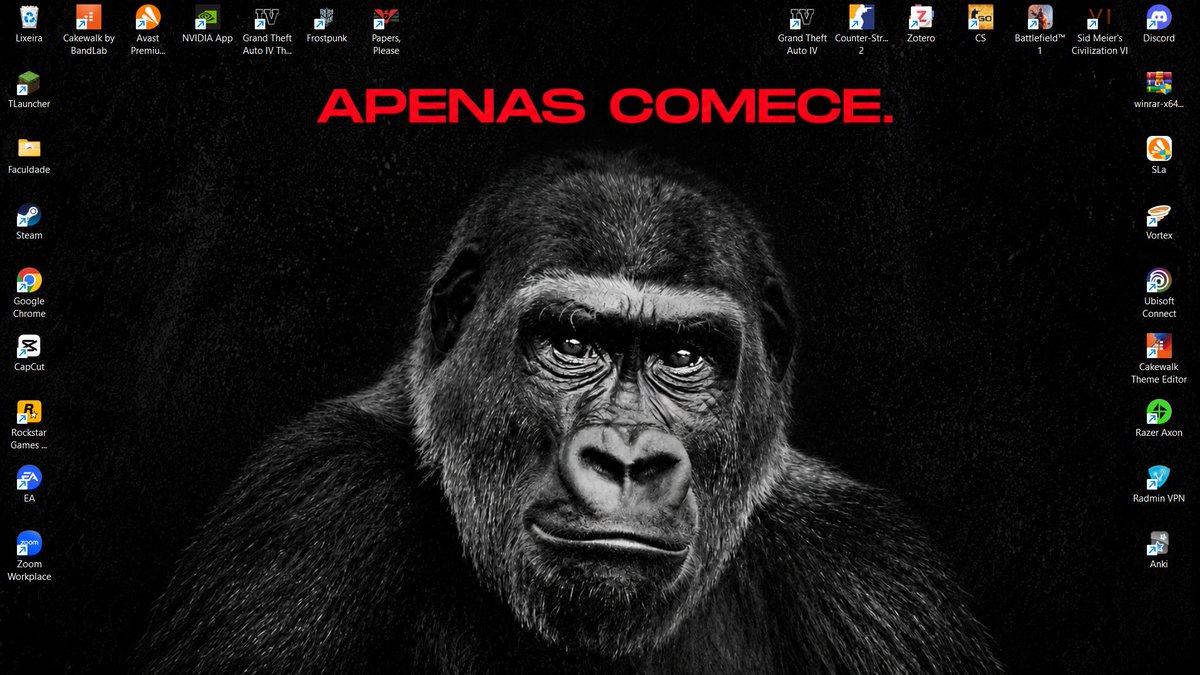 wittgenstoll's tweet photo. Esse wallpaper do apenas comece não está funcionando. talvez eu precise por 2 macacos. Pqp como é difícil essa vida https://t.co/jzJKlAERw7