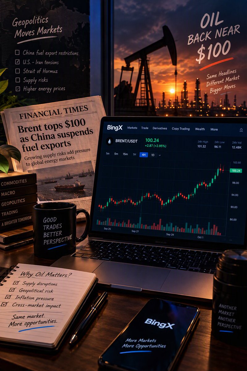 Richard_builder's tweet photo. Lesson learned:

Geopolitical headlines matter a lot more when you're actually watching the chart
Reading about supply disruptions is one thing
Watching Brent push toward $100 in real time is another
Feels like the market is repricing risk almost every day right now

#OilMarkets https://t.co/K1XCOj3dge