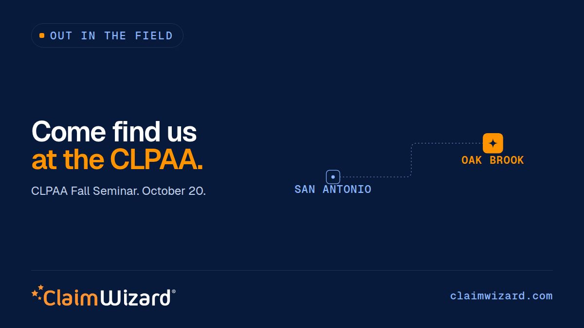 ClaimWizard's tweet photo. ClaimWizard will be at the CLPAA Fall Seminar in Oak Brook on Oct 20.

Different loss mix up there. Freeze, hail, water, commercial. Come find us.

#CLPAA2026 https://t.co/GepKc4M3Et