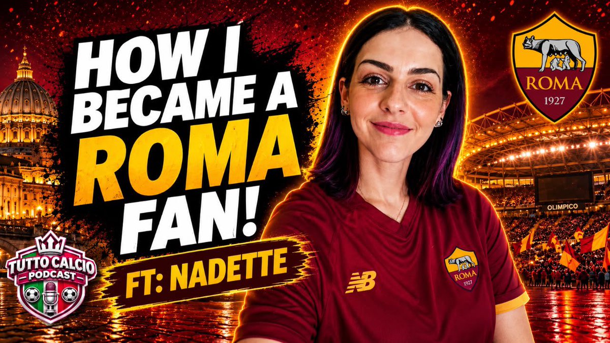 TuttoCalcioPod's tweet photo. 🚨 We just dropped a new Vid 🎞️

In this special episode of Tutto☕️Calcio, @MrsDuncanJames shares the story behind her passion for AS Roma 🟡🔴

What made Nadette fall in love with AS Roma? 🐺🇮🇹❤️

In this special Tutto☕️Calcio episode, Nadette shares her personal journey of becoming a Roma fan — from her first connection with the club to what makes the Giallorossi so special.

• How Nadette became a Roma fan
• Her first memories of AS Roma
• What makes Roma different from other clubs
• Favorite players, moments & memories
• The passion, culture, and identity of the Giallorossi
• What it REALLY means to be a Roma fan

Forza Roma! 🐺💛❤️

🎙️ Tutto☕️Calcio — Where Calcio Meets Passion.

LIKE 👍 | COMMENT 💬 | SUBSCRIBE 🔔

↘️ Link ↙️
https://t.co/HJYAxASQru