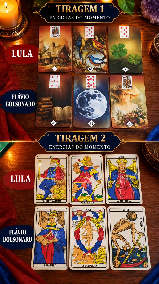 Assuero_Filho's tweet photo. Duas tiragens, e o padrão simbólico das cartas continua apontando uma energia mais favorável ao Presidente Lula. Aliais se Lula vencer vai ser apertado demais. 

Aguenta coração minha gente. https://t.co/BuLZLncTgL
