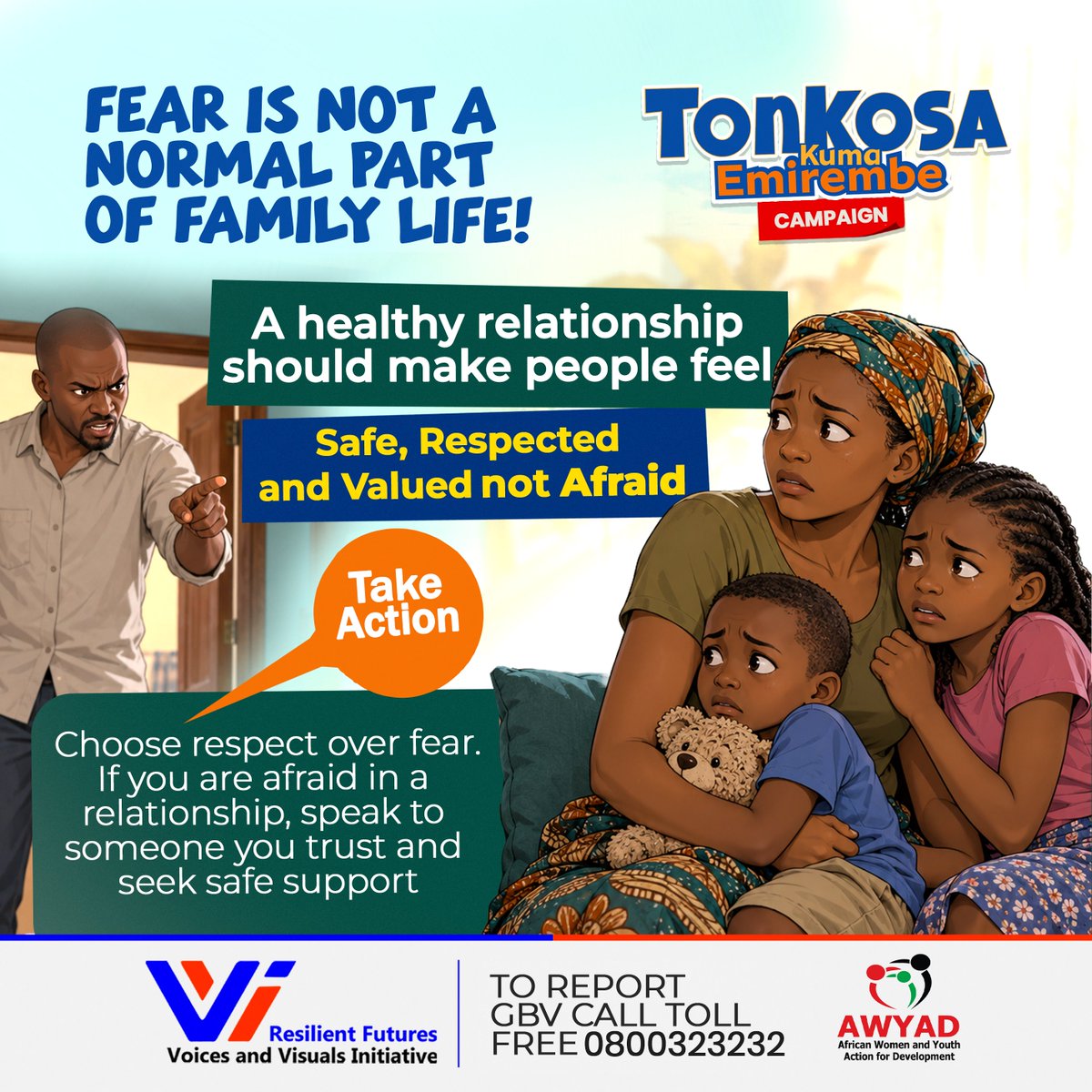 VVIUganda's tweet photo. Every family should be a place where people feel safe, respected, valued and loved — not threatened, abused or afraid.

Whether it happens between partners, parents, children or other family members, violence has no place in a healthy home.

If you or someone you know is experiencing violence, don’t stay silent. Report it to a trusted person, local authorities, or a safe support service. If there is immediate danger, seek emergency help and move to a safe place if you can.

Speak up. Report abuse. Protect one another. Build safer families.

#SafeFamilies #EndGBV #ReportAbuse #StopViolence #HealthyFamilies #VVIUganda #TonkosakumaEmirembe