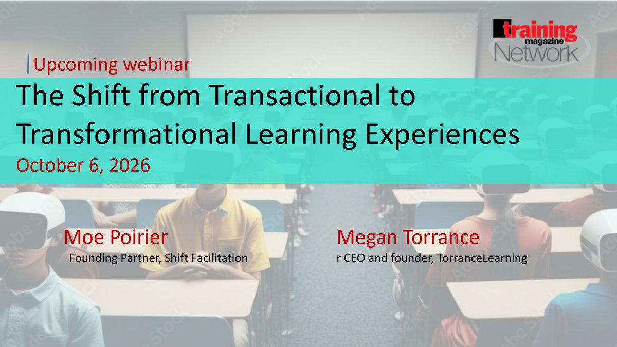 trainmagnetwork's tweet photo. Can #technology deliver info faster—but still fail to create #connection and #trust? 🎯 Explore the shift from #transactional to #transformational #learning w Moe Poirier &amp; Megan Torrance. 3PM EST, Free webinar: https://t.co/5g0dOyfFLX https://t.co/NarXFvNHma