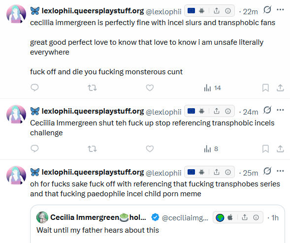 kurinjipage's tweet photo. You've seen that previous post about Malfoid, but this one has even more unhinged examples. 

One BlueSky user goes on a whole crash-out over Malfoid, and then Cecilia Immergreen from Hololive makes a reference to the art trend, making them spiral even harder. https://t.co/vsgQWtVXP3