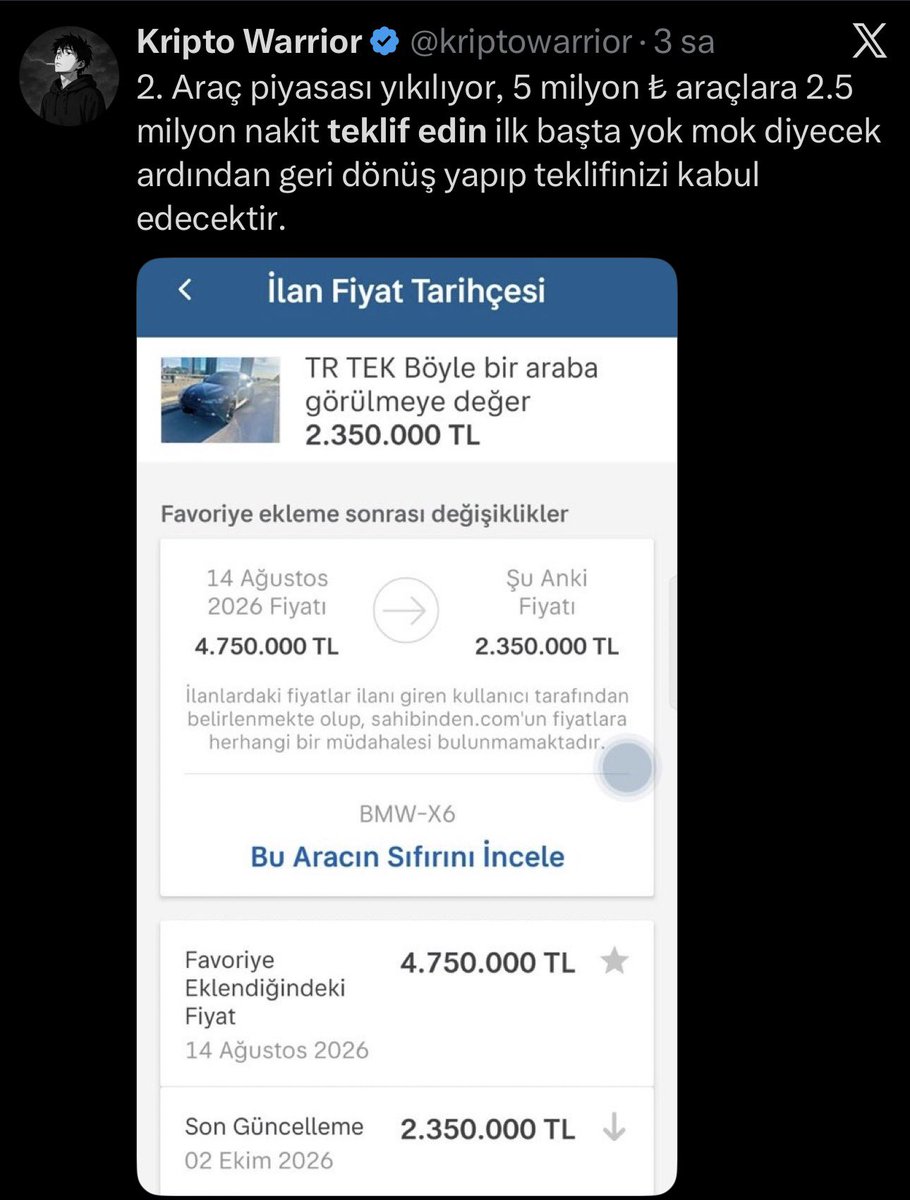 Selcoin's tweet photo. 2. El araç satanlara öpücük teklif edin. 
İlk başta yok mok diyecek ardından geri dönüş yapıp teklifinizi kabul edecektir. https://t.co/lzGbguGjk1