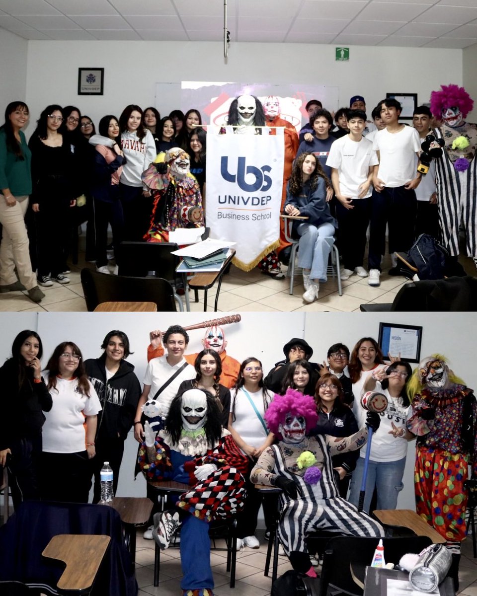 UNIVDEP's tweet photo. ¡El terror continúa en UBS! 👻

Más fotos de nuestra comunidad de Media Superior disfrutando de la emoción, las sorpresas y el terror con la visita de los personajes del Festival del Terror de Six Flags. 🎃

#UNIVDEP #UBS #FestivalDelTerror #SixFlags #Terror #Halloween https://t.co/H6kfNjYCAB