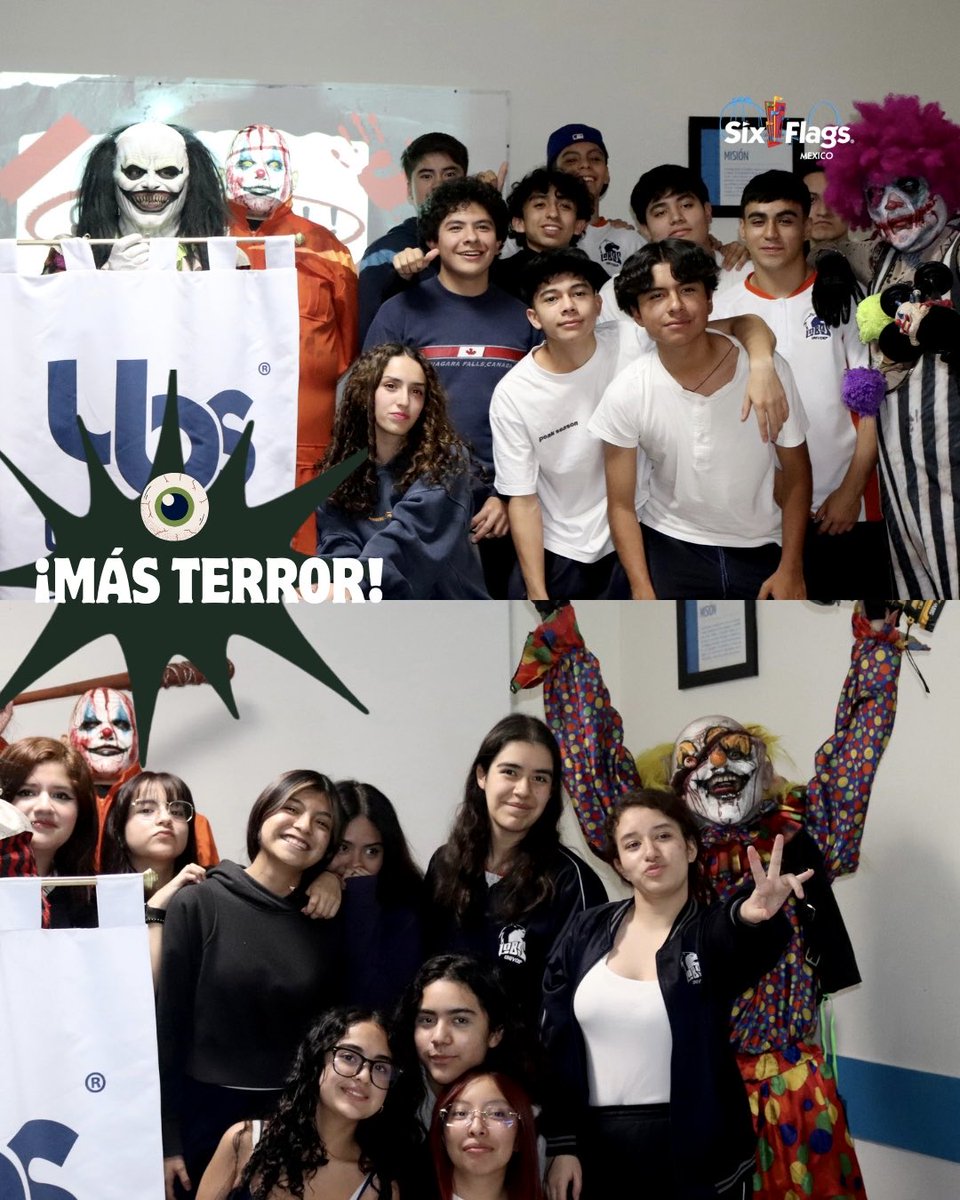 UNIVDEP's tweet photo. ¡El terror continúa en UBS! 👻

Más fotos de nuestra comunidad de Media Superior disfrutando de la emoción, las sorpresas y el terror con la visita de los personajes del Festival del Terror de Six Flags. 🎃

#UNIVDEP #UBS #FestivalDelTerror #SixFlags #Terror #Halloween https://t.co/H6kfNjYCAB