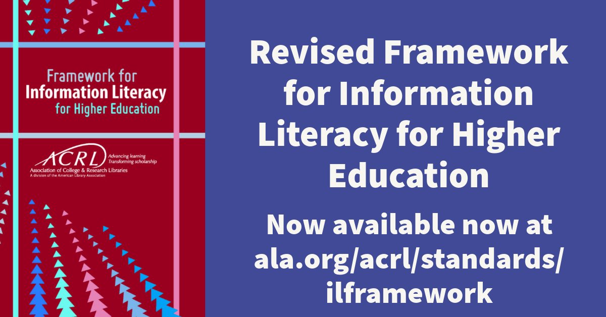 ALA_ACRL's tweet photo. We're excited to announce the availability of the revised version of the ACRL Framework for Information Literacy for Higher Education! Learn more about the revision on ACRL Insider at https://t.co/6SvT47VdDw.

#infolit #ACRLFramework https://t.co/zpkkwiw7K8