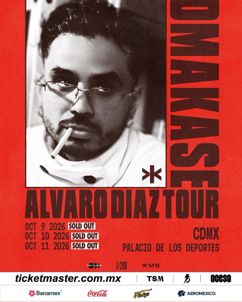 RuidoMagazine's tweet photo. Álvaro Díaz  arrasó por completo y logra colgar el cartel de SOLD OUT en sus tres fechas en la CDMX con el OMAKASE TOUR 🔴🖤.

El Palacio de los Deportes retumbará al máximo este fin de semana con miles de fans listos para cantar👁️✨.

¿A quién vemos por allá? https://t.co/4eT8IYDxgU