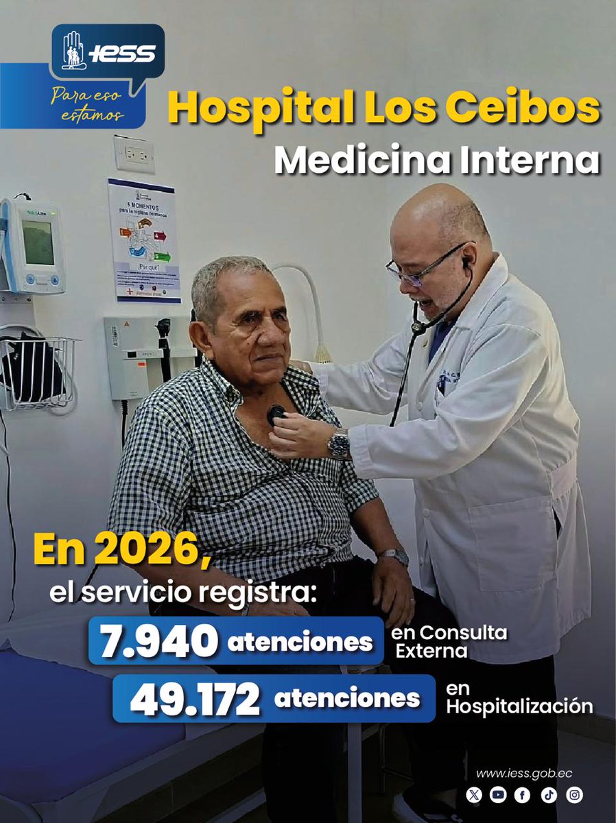 IESS_Ceibos's tweet photo. #IESSteCuida | La atención en Medicina Interna acompaña al paciente en cada etapa: desde la Consulta Externa hasta el seguimiento especializado en Hospitalización, garantizando un cuidado continuo y oportuno. https://t.co/E5xqKlpGmK