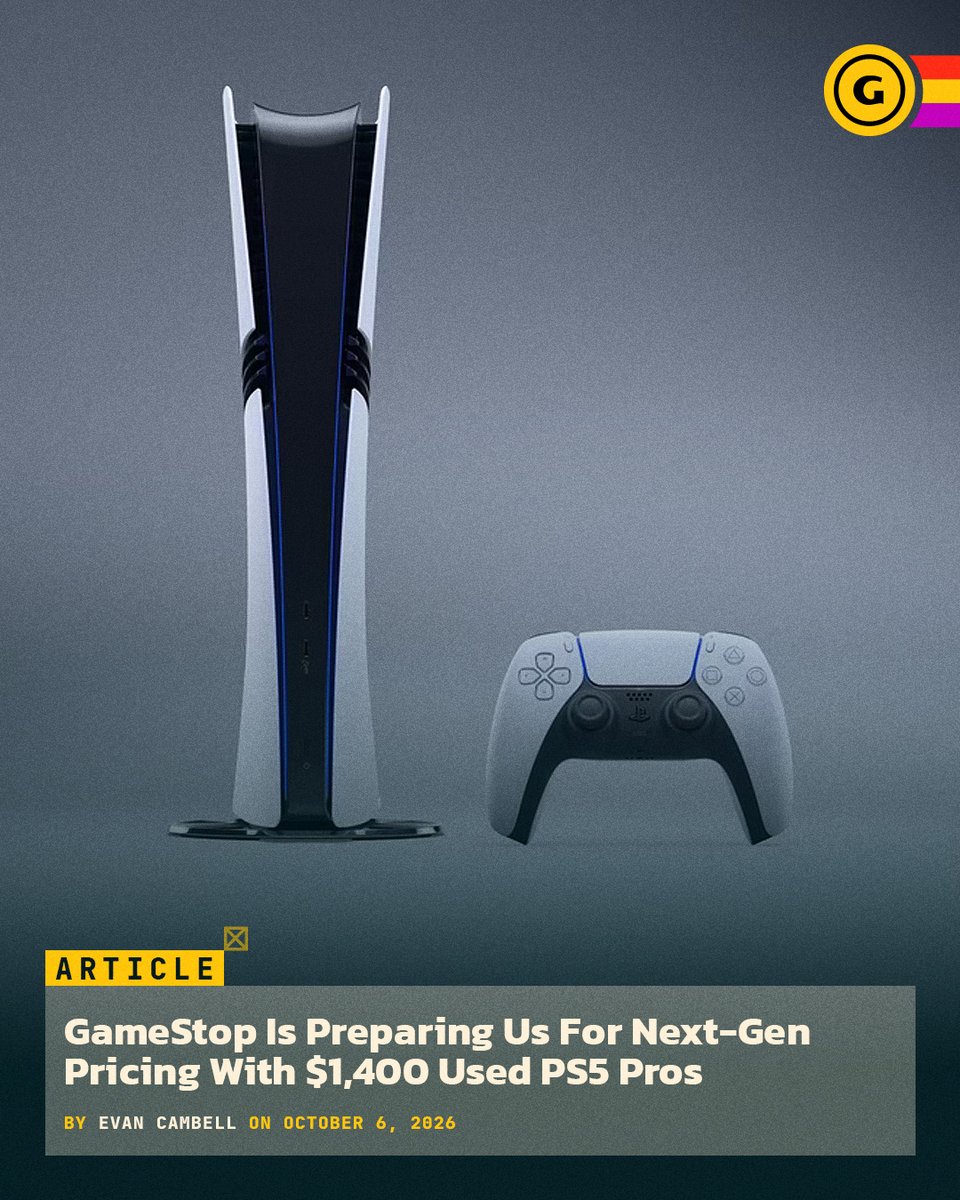 GameSpot's tweet photo. Starting today, GameStop is listing pre-owned PS5 Pros for $1,400, which is a $500 surcharge over a brand-new PS5 Pro. https://t.co/bfopu0CSgi