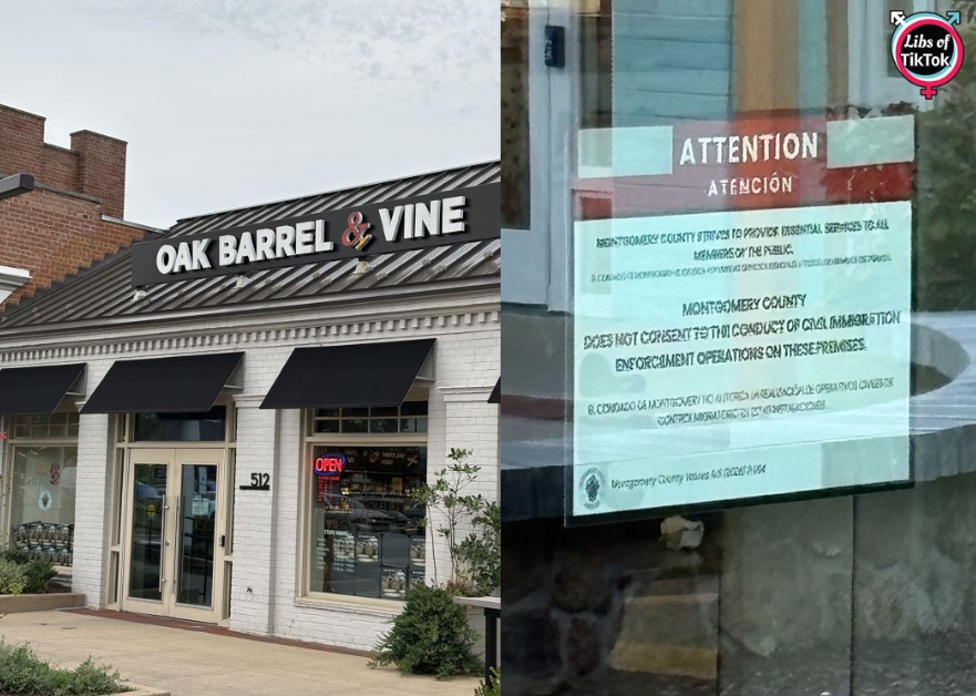 libsoftiktok's tweet photo. SCOOP: Liquor store in Montgomery County, Maryland, which is operated by the county, is displaying anti-ICE signs and BANS ICE from its store

Is this legal? https://t.co/LT4VSibjLZ