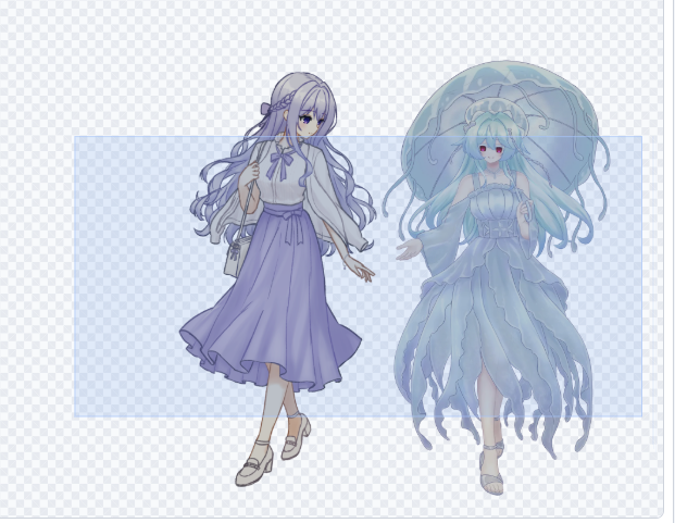 aoko_works's tweet photo. @morfonia_v ②立ち絵の位置調整時に画像をまとめて選択したい

こちらも現行版で、
・Ctrl または Shift＋クリックで複数選択
・ドラッグでの範囲選択
ができます！
複数選択した状態で、まとめて移動・サイズ調整などが可能です。
(1/2) https://t.co/srJCrnmn2b