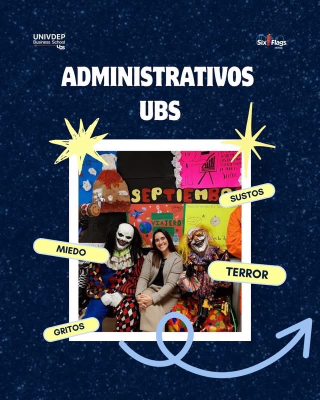 UNIVDEP's tweet photo. ¡Los administrativos de UBS también vivieron el terror y la adrenalina! 🎃

Nuestra comunidad administrativa recibió la visita de los personajes del Festival del Terror de Six Flags y vivieron momentos llenos de emoción. 🕸️

#UNIVDEP #UBS #FestivalDelTerror #SixFlags #Terror https://t.co/yUAzLTsLTS