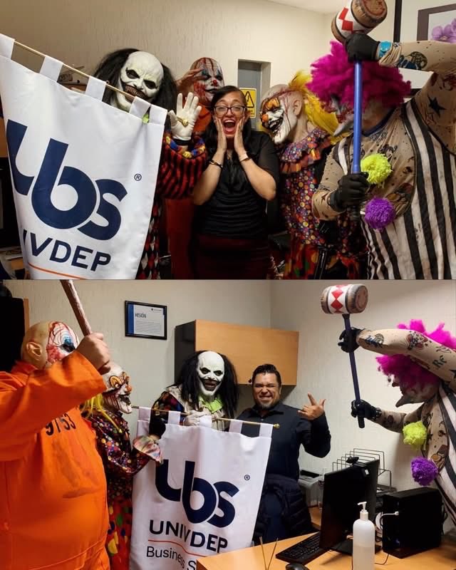 UNIVDEP's tweet photo. ¡Los administrativos de UBS también vivieron el terror y la adrenalina! 🎃

Nuestra comunidad administrativa recibió la visita de los personajes del Festival del Terror de Six Flags y vivieron momentos llenos de emoción. 🕸️

#UNIVDEP #UBS #FestivalDelTerror #SixFlags #Terror https://t.co/yUAzLTsLTS