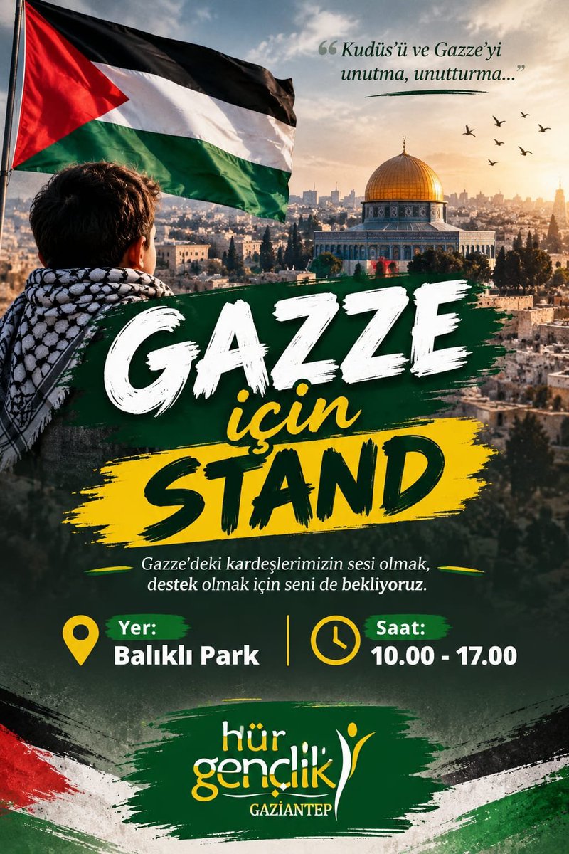 HurGenclik27's tweet photo. 🇵🇸 GAZZE İÇİN BALIKLI PARKI’NDA BULUŞUYORUZ!

Hür Gençlik Gaziantep olarak, 
Gazze'de ki mazlumların sesi olmak, onların yanında olduğumuzu haykırmak için Balıklı Parkı’nda Gazze standımızı kuruyoruz.

Sessiz kalma, duyarsız kalma!

🇵🇸 Gazze için senide standımıza bekliyoruz. https://t.co/vfL3qymaev