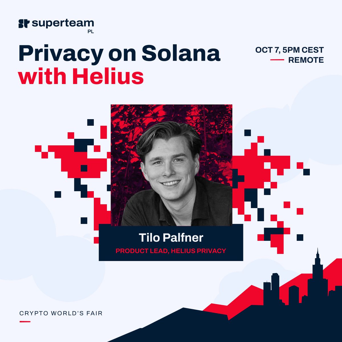 SuperteamPOL's tweet photo. Privacy belongs in your @solana toolkit!

@tilo_cpn from @HeliusPrivacy is running an online workshop on programmable privacy - from how Solana Privacy Rings work to actual use cases.

Come see what you could build 👇 https://t.co/Ny1atAEELU