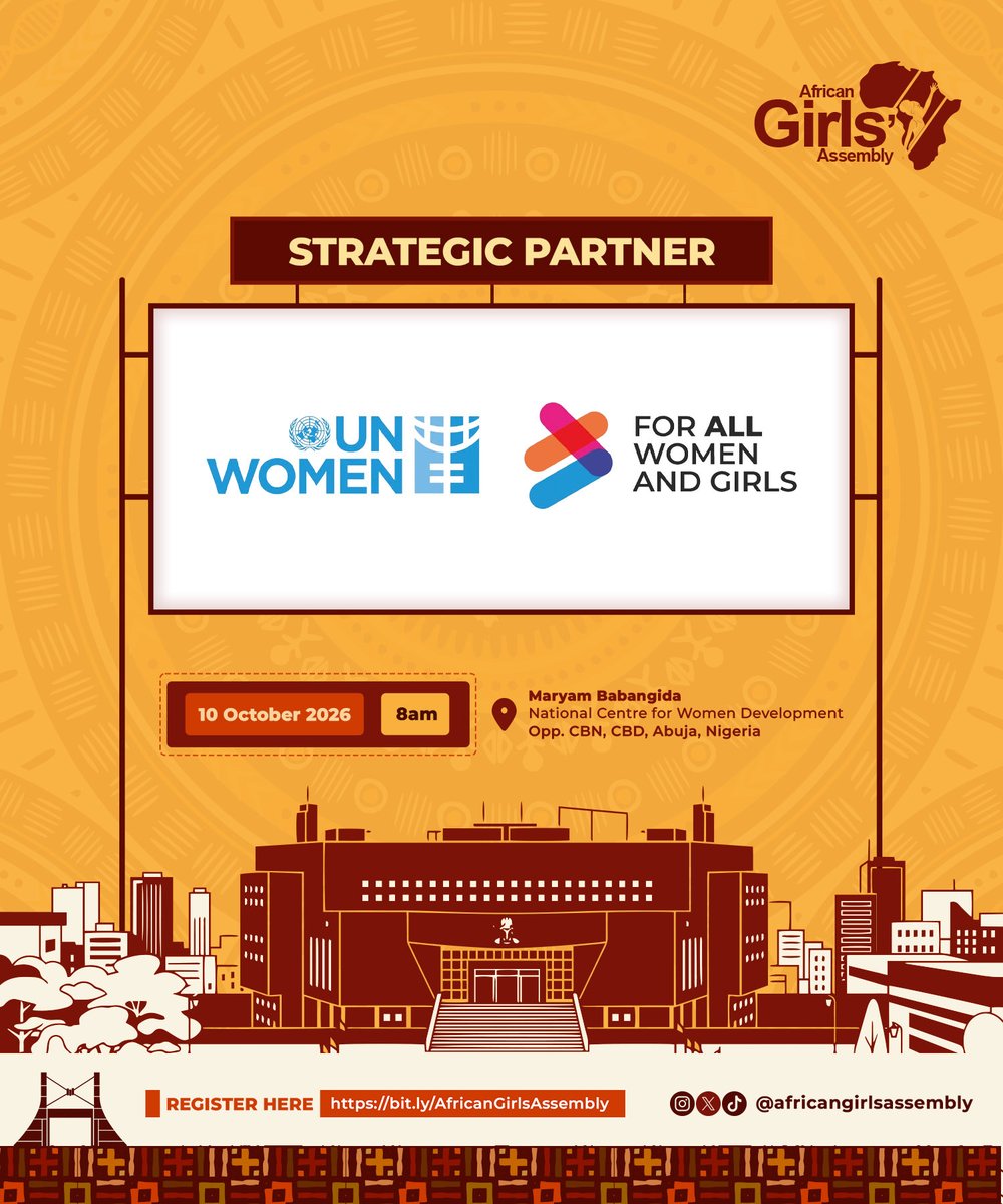 AfricanGirlsA's tweet photo. The future of women and girls is built through partnership, purpose, and collective action.
We are proud to welcome UN Women and For all Women girls , as a Strategic Partner for the African Girls Assembly 2026! 🤝🏾🌍

Tag a girl who needs to be in the room. 👇🏾✨ https://t.co/cqzujA4DF0