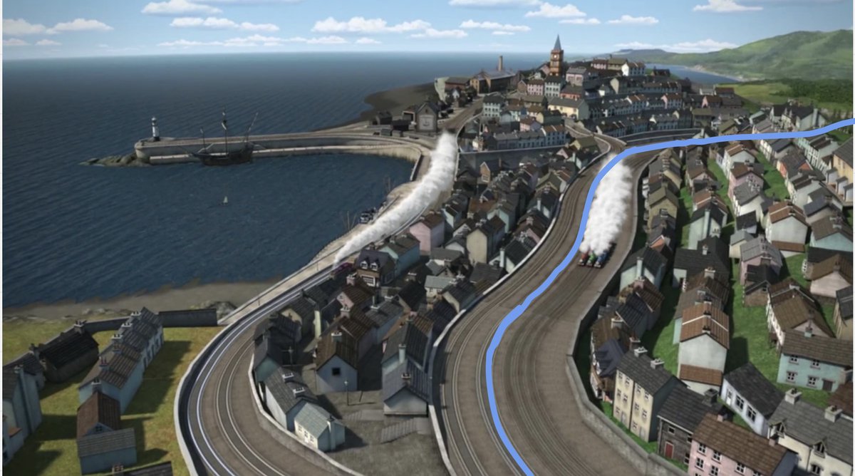 ryanlcy1404's tweet photo. @reddestroyer05 “Sodor tramways” was built after the peel godred branch, it goes from arlesburgh harbour to callan castle. To compete with the mid sodor &amp; roads (bad idea) and closed in 1951. When the little western was restored to mainline standards the tramway follow suit. https://t.co/2a39mTKs1T