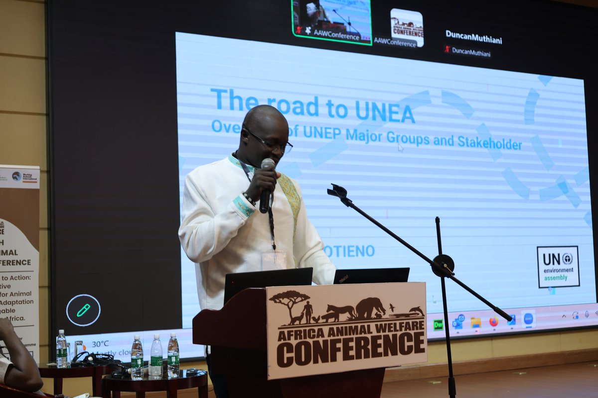 AAWConference's tweet photo. Isaiah Otieno from United Nations Environment Programme (UNEP) took delegates through Opportunities for Major Groups to Engage at UNEP and UNEA.

#AAWC2026 #AAWCZambia #AnimalWelfare #ClimateAction #SustainableDevelopment #AAWCLusaka https://t.co/2G1QKS58Qr