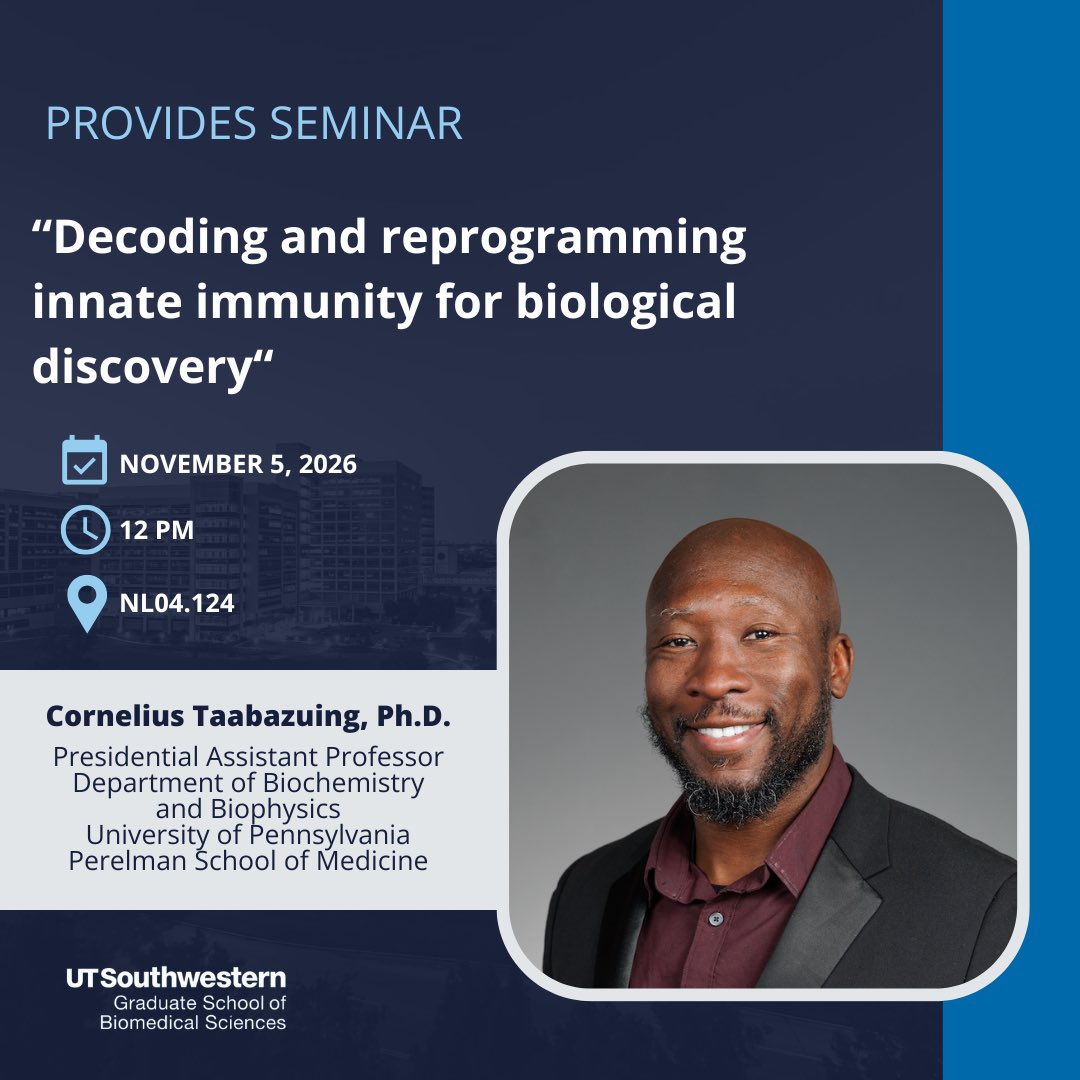 ADiaz_PhD's tweet photo. Save-the-Date‼️

We are excited to welcome Dr. Cornelius Taabazuing, Presidential Assistant Professor of Biochemistry and Biophysics at the University of Pennsylvania, as a speaker in the PROVIDES Seminar Series on November 5.

See the flyer for additional details ⬇️ https://t.co/Shsp8Q4EaM