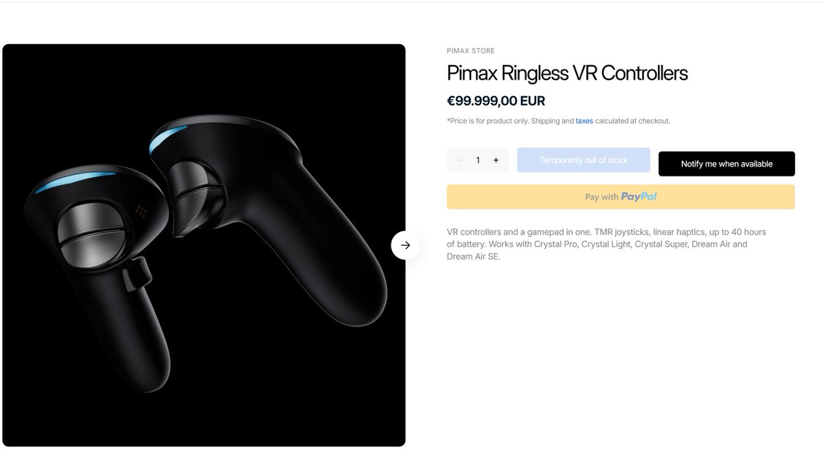 mixedrealityTV's tweet photo. The upcoming Pimax Steam Frame controllers will be too expensive for my liking! Saw this on their carefully put together website. @pimaxofficial https://t.co/DLbV33ElYv