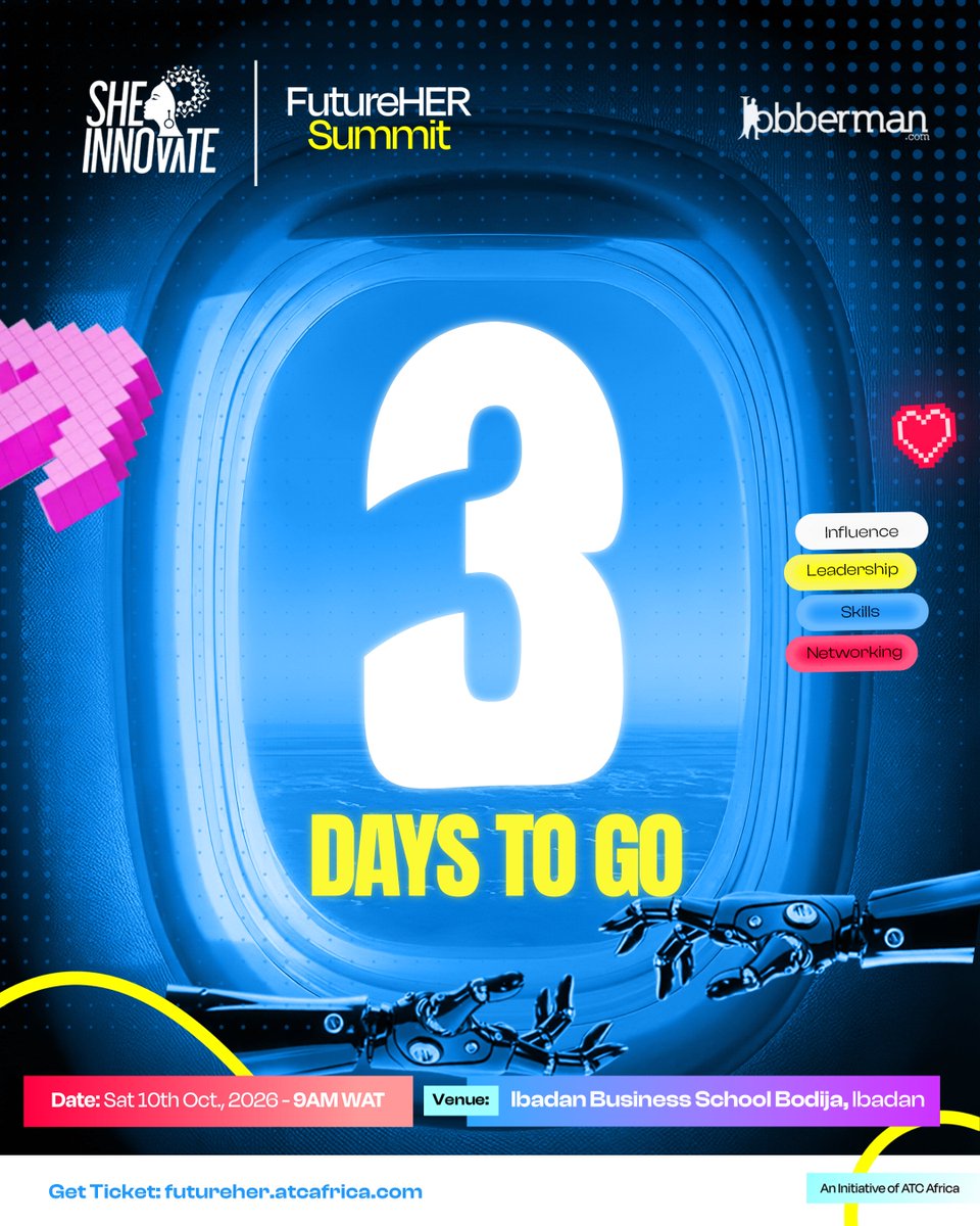 sheinnovate's tweet photo. 3days to the #FutureHerSummit26⏰ 

A Flagship gathering of female talent, Technical Builders and Industry leaders driving the Future of Tech in Africa this October.

That’s what’s waiting for you this October at Africa's flagship gathering for female tech builders and leaders. https://t.co/IPystV1CIA