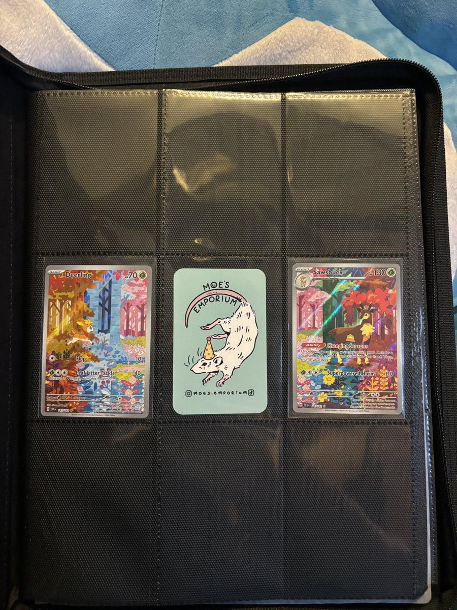 ufm0e's tweet photo. attempted a connecting card art binder!! sawsbuck and deerling :) https://t.co/KIJbtaNNwk