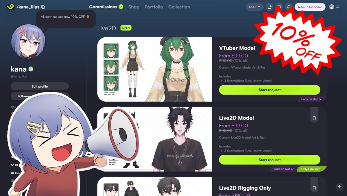 kana_illus's tweet photo. 🔥 10% OFF EVERYTHING! 🔥

Don’t let this limited-time deal pass you by! ><
Grab your slot now! ⏰

#Vtuberㅤ #commissionㅤ #Vgencommissionㅤ https://t.co/yLAPUXwBXF
