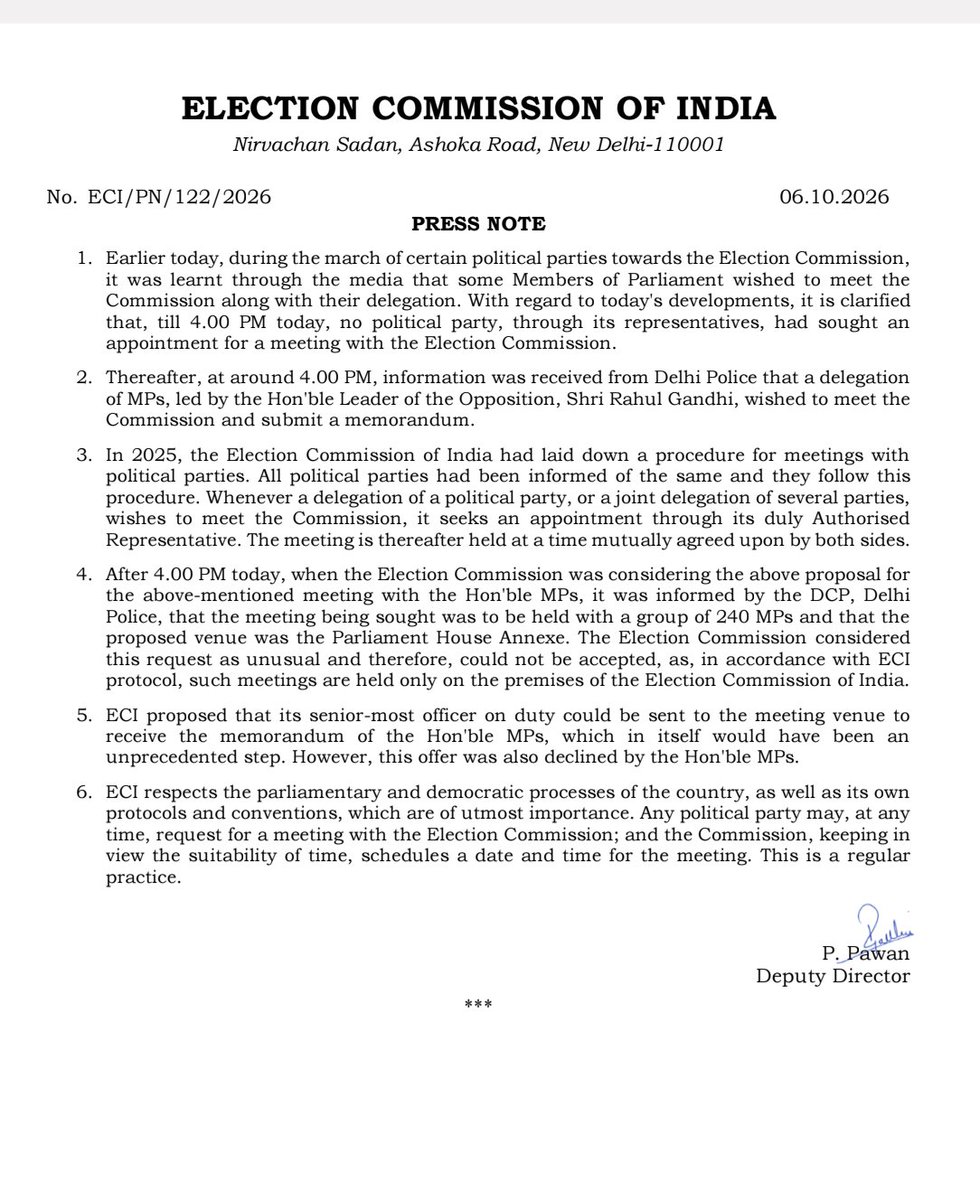 TNelectionsCEO's tweet photo. Election commission of India : 
Press Note. 

Date 🗓️ — 6 October 2026.

#ECI https://t.co/DO4nDqgzRF