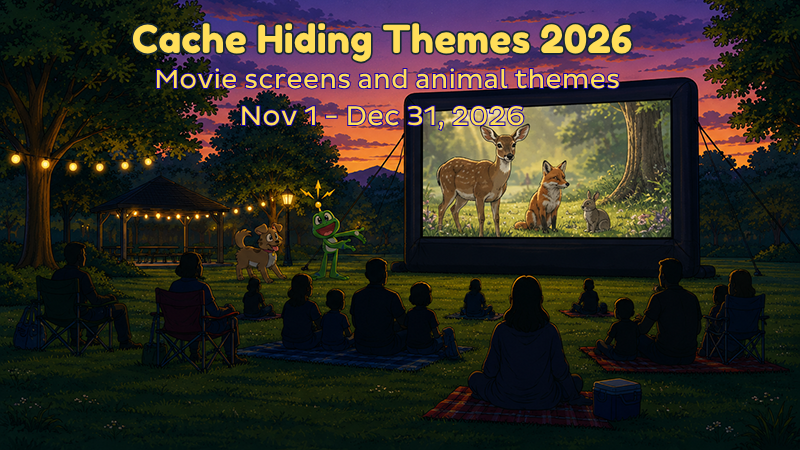 GoGeocaching's tweet photo. 🎬🐾 Lights, camera, geocache!

Our fourth hiding theme is Movie screens and animal themes. 🍿🐸

💡 https://t.co/gJJkDqDstR 💡

From November 1 to December 31, hide or find a #geocache inspired by a favorite movie, show, or animal.

#geocaching https://t.co/gziMe1fYWg