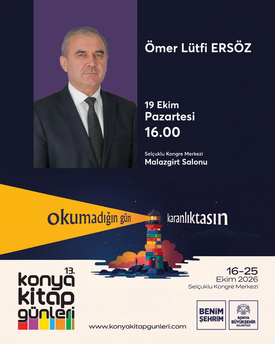 2omer's tweet photo. Konya Büyükşehir Belediyesinin @Konyabuyuksehir  #konya #Selçuklu #kongre Merkezinde Düzenlediği 13.Konya Kitap Günleri Programında #malazgirt Salonunda19 Ekim Saat:16.00’daSöyleşimi gerçekleştirip Kitaplarımı imzalayacağımEmeği geçenlere teşekkür eder,Kitap dostlarını bekliyorum https://t.co/bAJIP3wBBy