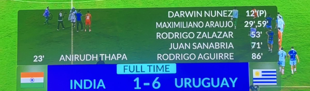 FootballGyaani's tweet photo. Uruguay just scored 6 against india 🇮🇳 

#indiavsuruguay #football #trending #aiff https://t.co/61QSP8Y8G2