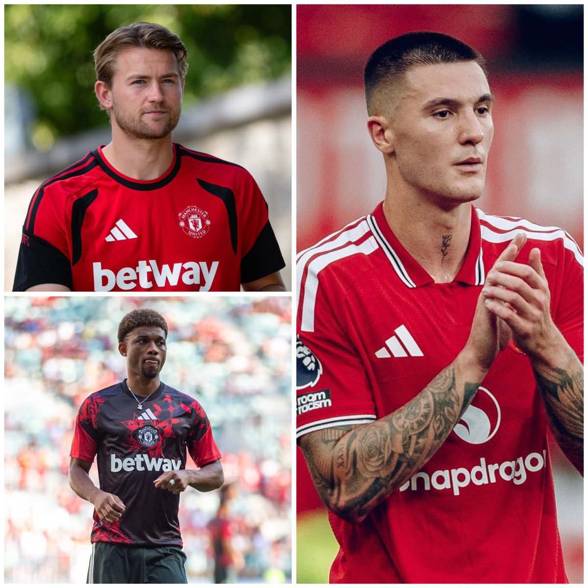 UtdForever7's tweet photo. 🚨NEW: Benjamin Sesko, Amad and Matthijs De Ligt were NOT pictured playing in a behind-closed-doors friendly against Lausanne at Carrington on Friday.

Club insiders say that doesn’t necessarily mean they didn’t feature, but there is naturally some doubt that they will be included in the squad to face Tottenham. 

#MUFC [@ChrisWheelerDM]