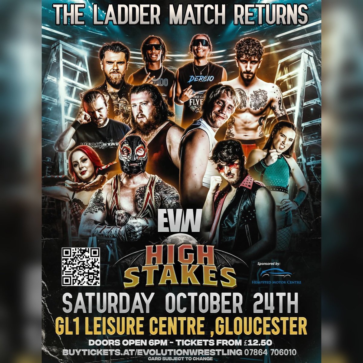 evolutionwres's tweet photo. 🚨 🪜 EVW RETURNS TO GL1! 🪜 🚨

📍 GL1 Leisure Centre
🗓️ Saturday, October 24th

🚨 FRONT ROW &amp; SECOND ROW IS ALREADY SOLD OUT! 🚨

Featuring
A 4 TEAM LADDER MATCH
TABLES MAIN EVENT MATCH
Plus so much more 

🎟️ Tickets are selling FAST!

🌐 https://t.co/539HX6v65o https://t.co/uYlxJucfVt