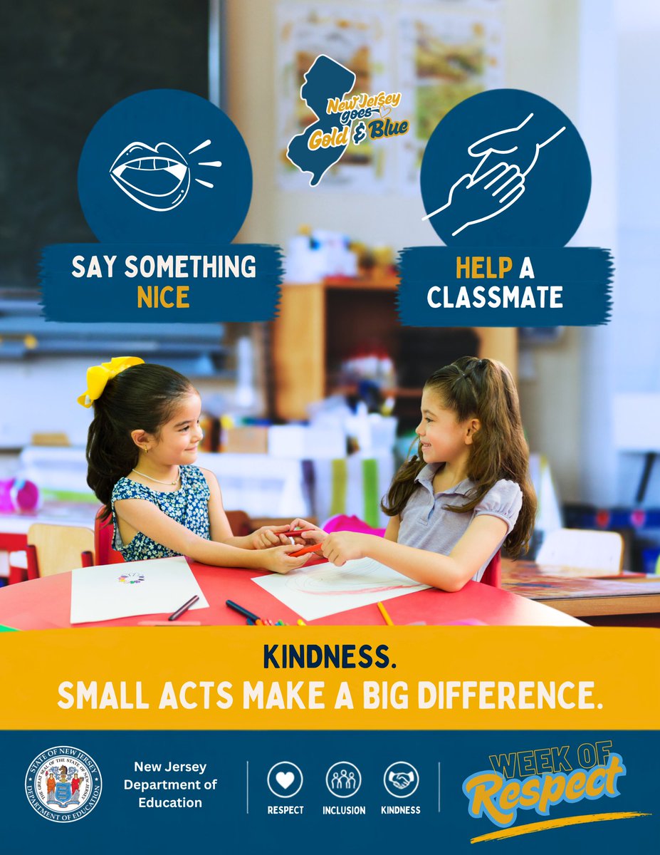 NewJerseyDOE's tweet photo. Kindness matters. Small actions can change someone’s day. Choose to be kind today. #NJWeekOfRespect https://t.co/glBNpdAN8N