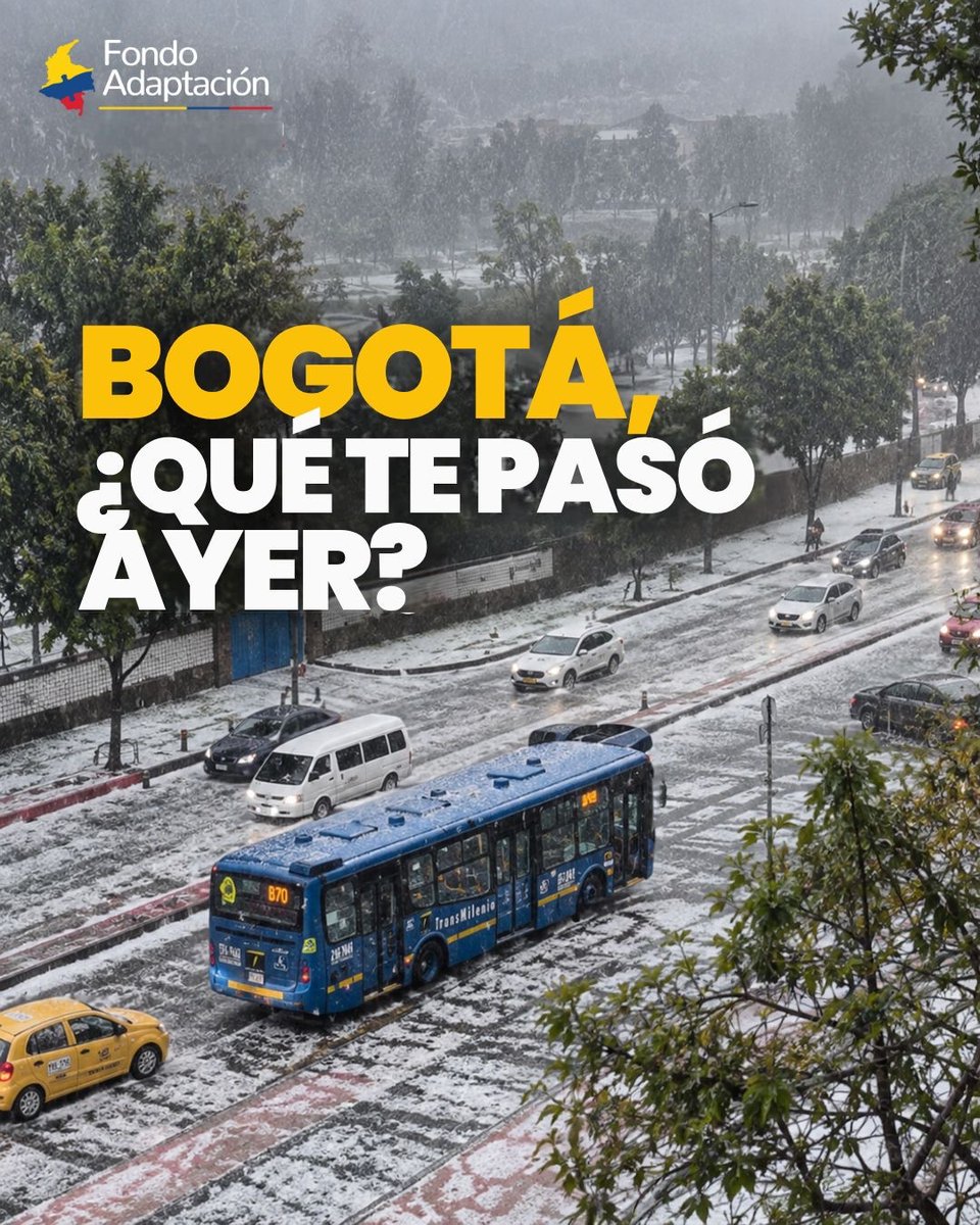 FondoAdaptacion's tweet photo. Ayer Bogotá pasó del sol al granizo en un solo día. En otras partes del país hubo calor intenso y aguaceros fuertes. https://t.co/60ymzNce15