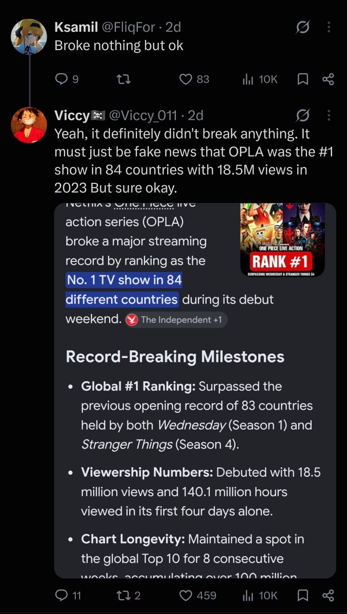 JstFoolery's tweet photo. @chakington_ The only reply was them correcting someone who obviously didnt know anything. The live action did infact break multiple milestones.... so unless youre illiterate the original post doesnt say anything about numbers. https://t.co/tty9UBkkly