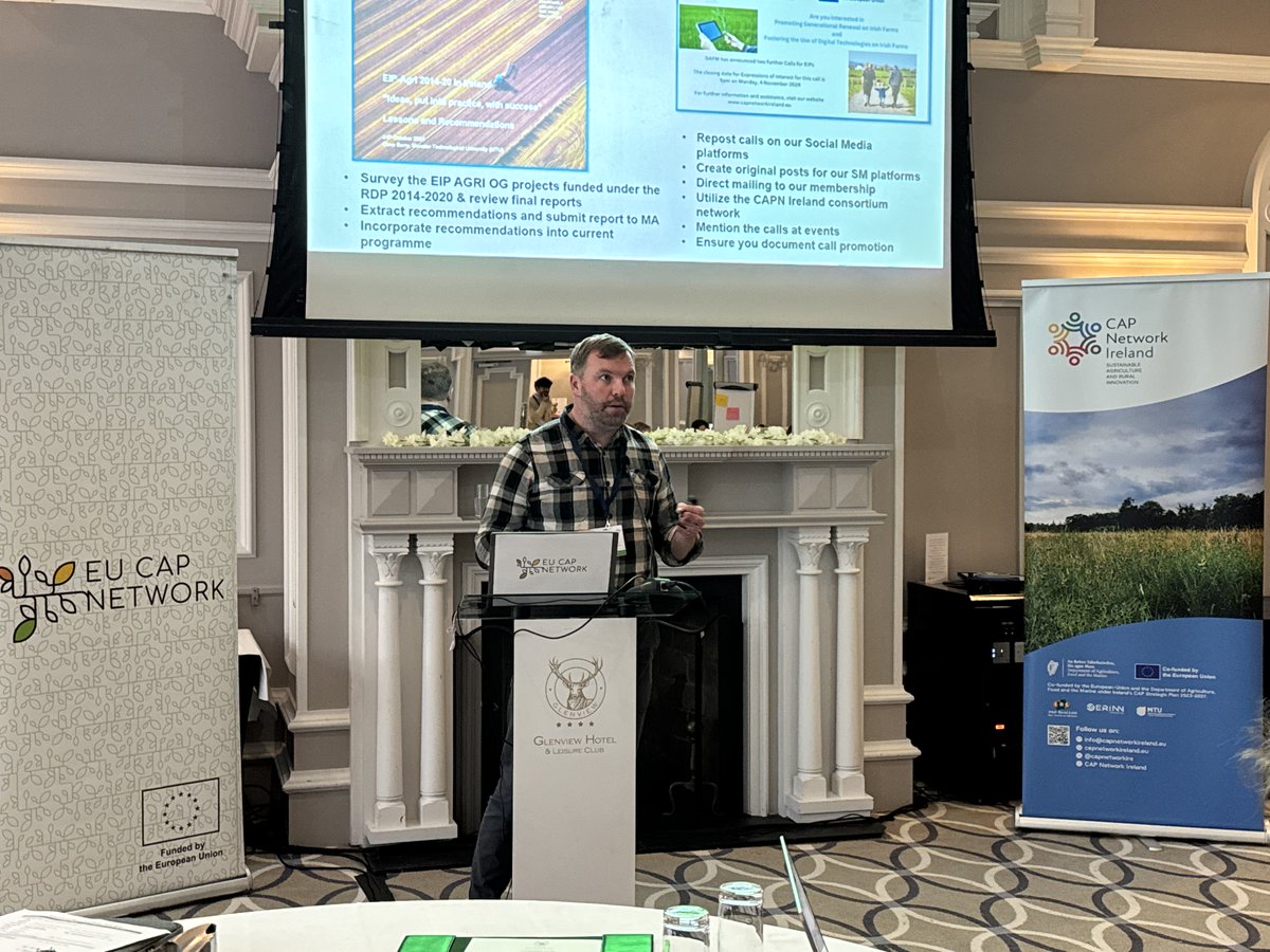 capnetworkire's tweet photo. The EU CAP Network 8th National Networks Meeting got underway today in the beautiful surroundings of Wicklow. 
 
CAP Network Ireland's James Claffey welcomed attendees to the meeting and reflected on the theme of cooperation, noting that "real cooperation takes hard work and commitment" toward a common goal.
Later, CAP Network Ireland's Dave Barry presented on the benefits of capacity-building workshops to enhance project outcomes for EIP-AGRI Operational Groups and partners. 
The day also featured a pre-meeting gathering of the geographical cluster groups, including the Atlantic Cluster Group, in which CAP Network Ireland participated.
Attendees got into the spirit of cooperation with a fun, competitive cooperation-themed puzzle activity that emphasised the importance of connection and exchange.

@irishrurallink | @eucapnetwork | 
 
#NNMeeting #eucapnetwork #capnetworkireland