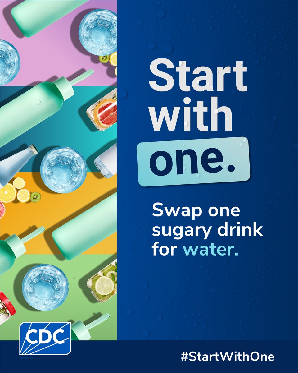 CDCgov's tweet photo. Although no amount of added sugars is recommended, try to keep added sugars to no more than 10 grams in any one meal. Kids under 11 should not have added sugars.
That's easier when you skip sugary drinks like soda, sports drinks, and energy drinks, and watch out for added sugars in sauces and snacks. Nutrition Facts Labels can help you compare and choose foods that are lower in added sugars.
Start with one small change: swap a sugary drink for water.
Learn more at https://t.co/CfLeLkC5Ij.
#EatRealFood #HealthyEating #NutritionTips #ChronicDiseasePrevention #CDCHealth #HealthyLiving