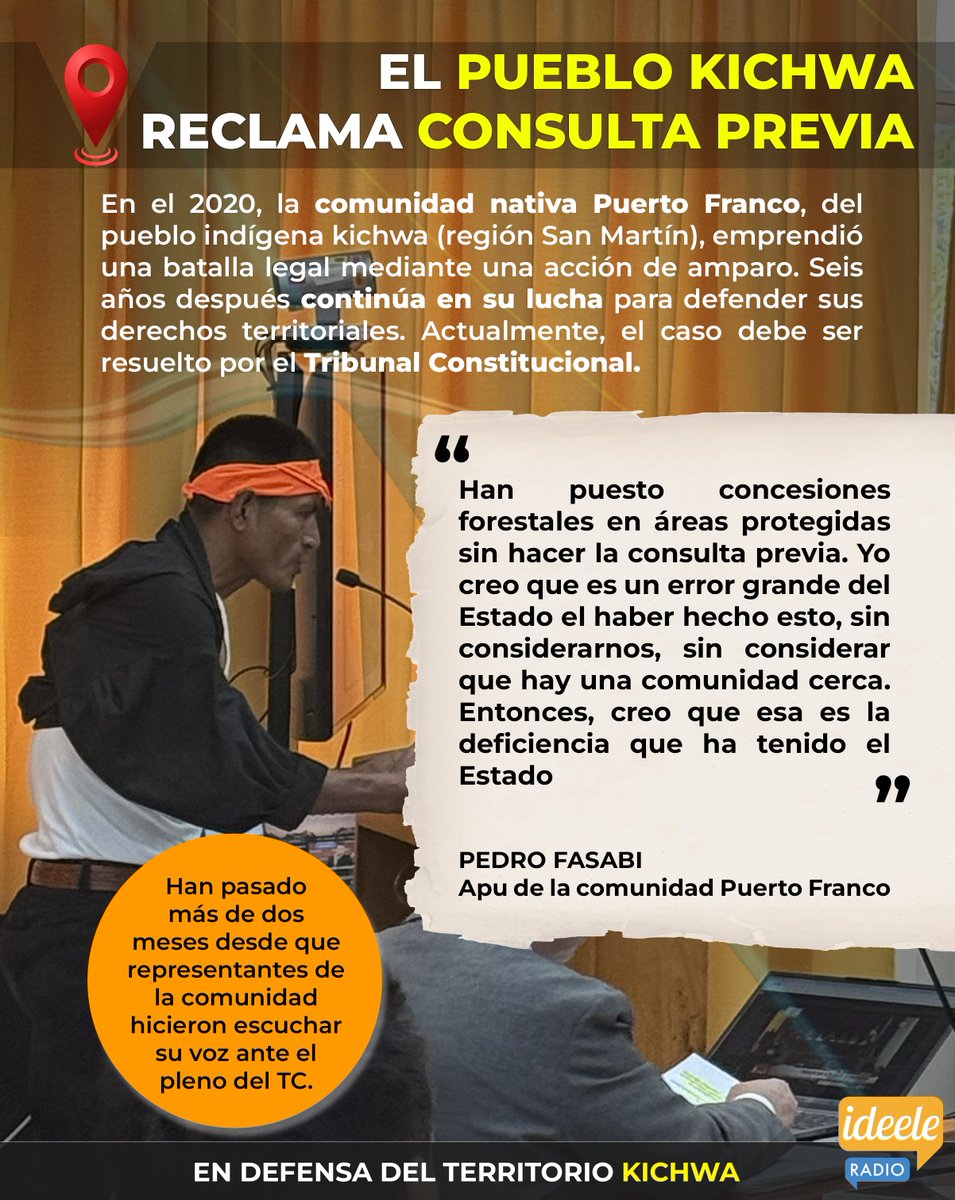 ideeleradio's tweet photo. 🟢 #EnDefensaDelTerritorioKichwa 🌿 |  En el 2020, la comunidad nativa #PuertoFranco, del pueblo indígena kichwa (región #SanMartín), emprendió una batalla legal mediante una acción de amparo. Seis años después continúa en su lucha para defender sus derechos territoriales. Actualmente, el caso debe ser resuelto por el #TribunalConstitucional.