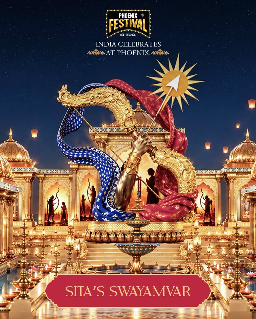 PhoenixPalassio's tweet photo. A timeless tale of devotion, brought to life through grandeur and artistry. 🏹✨

Step into Sita Swayamvar at Phoenix Palassio, where the majestic bow, intricate details and regal elements come together to create an enchanting festive experience. ✨ https://t.co/qW1ocnMIQn