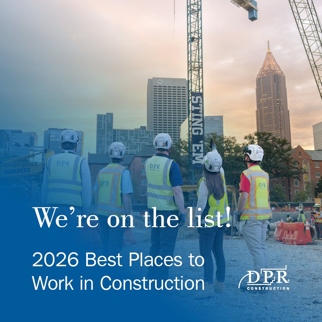 DPRConstruction's tweet photo. We're honored to be named one of the 2026 #BestWorkplaces in #Construction by @GPTW_US. This recognition is a reflection of the meaningful, long-term careers our teammates build every day. Want to join us? Visit https://t.co/grtTj1cI6Y to learn more! https://t.co/q5OHt1742D