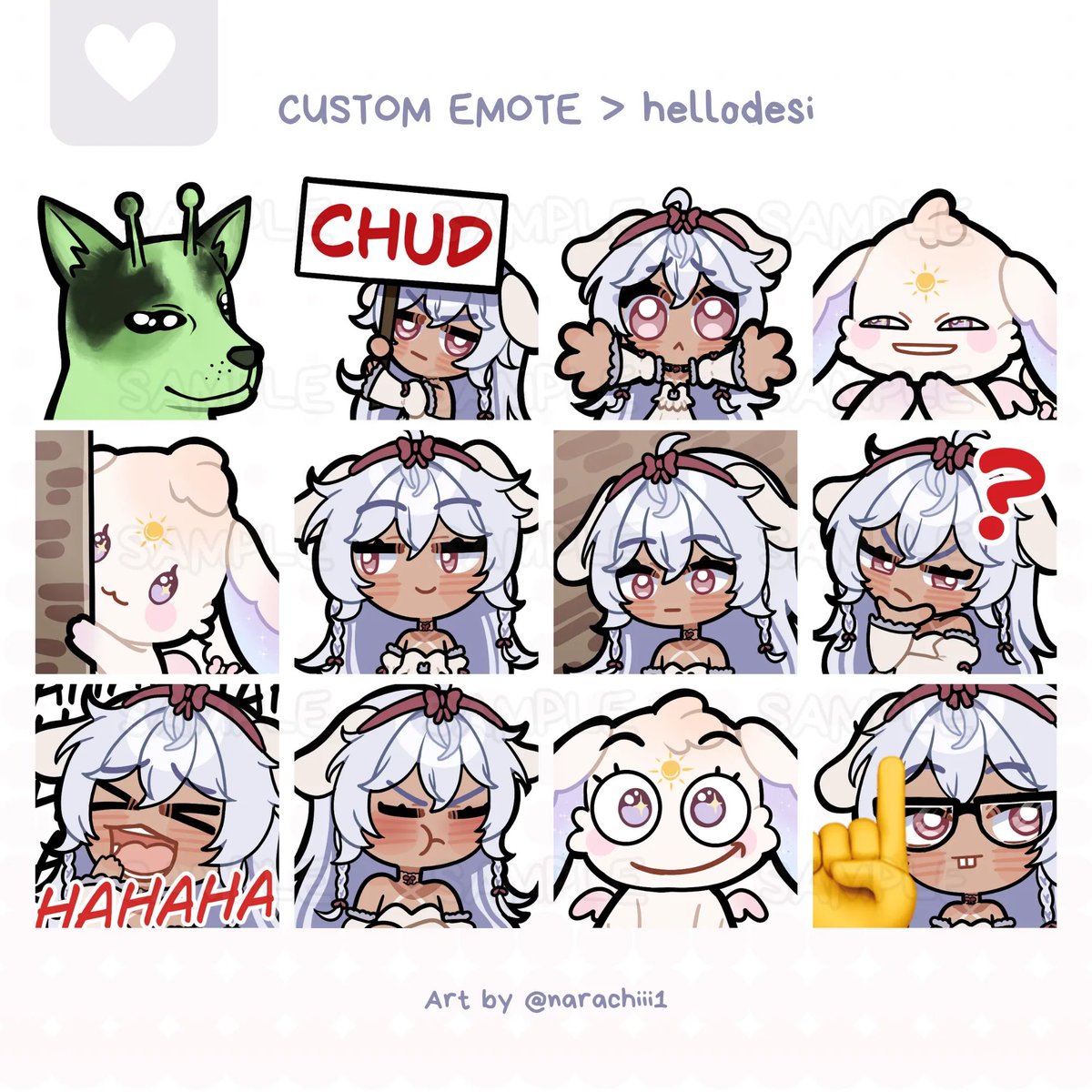 hellodesittv's tweet photo. here are my new static emotes ill be adding for my two year debut!!! (i have so much art to show u guys and wanted to reveal something LOL) there will be animated emotes coming too!!! 🥰 do you guys like them be honest….

🎨: @narachiii1 https://t.co/FUx6KtLyTS