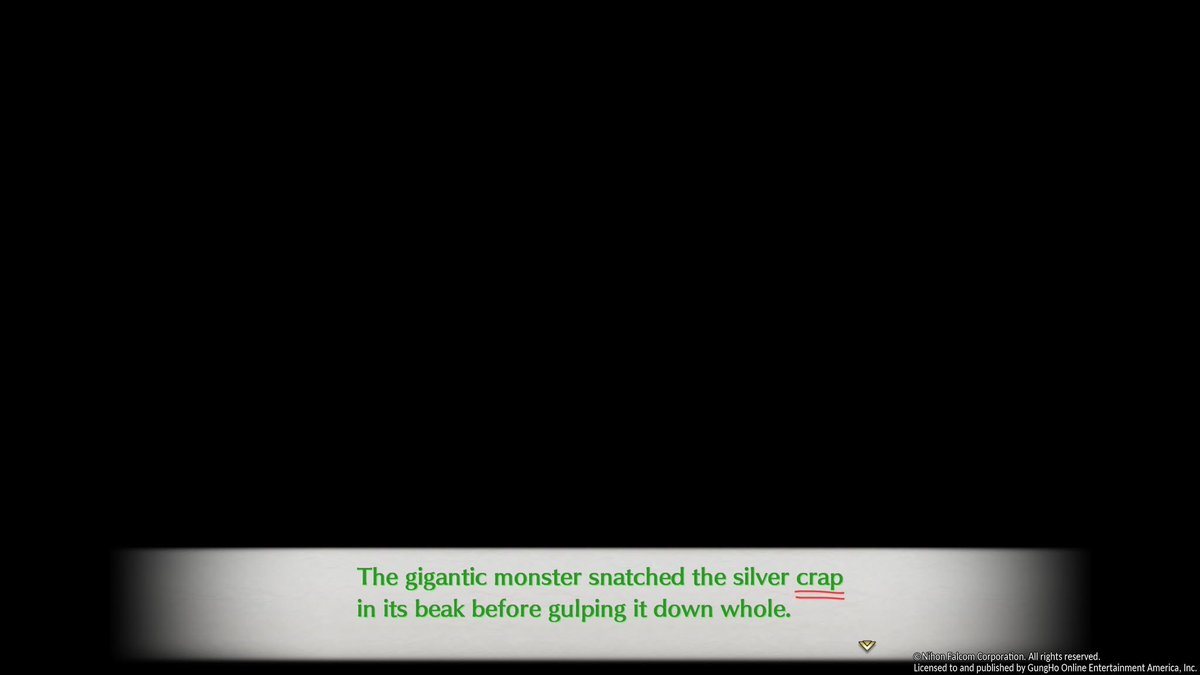 OneWingedJoker's tweet photo. First typo I've come across in an otherwise squeaky clean translation of a very text-heavy game, and I even got a puerile chuckle out of it.

Fantastic remake, by the way.

#TrailsInTheSky2ndChapter

@nihonfalcom @GungHo_America https://t.co/Ogl53oc9pq
